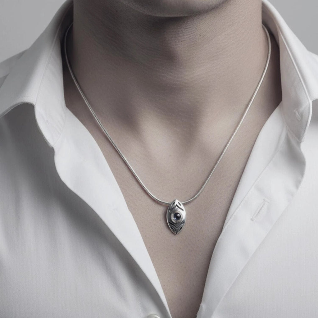Sterling Silver Necklace – Eclipse Eye Design with Blue Sapphire by Tg-Jewellery By Tamara Gervasio (eclipse-eye-unique-necklace-sterling-silver-blue-sapphire)