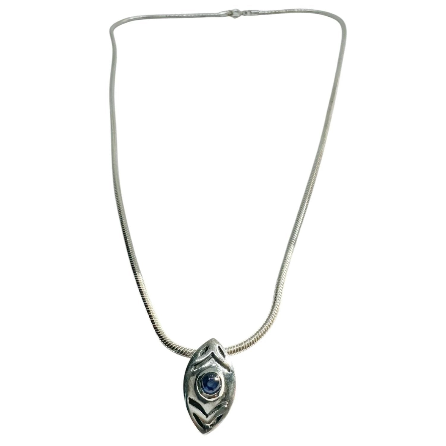 Sterling Silver Necklace – Eclipse Eye Design with Blue Sapphire by Tg-Jewellery By Tamara Gervasio (eclipse-eye-unique-necklace-sterling-silver-blue-sapphire)