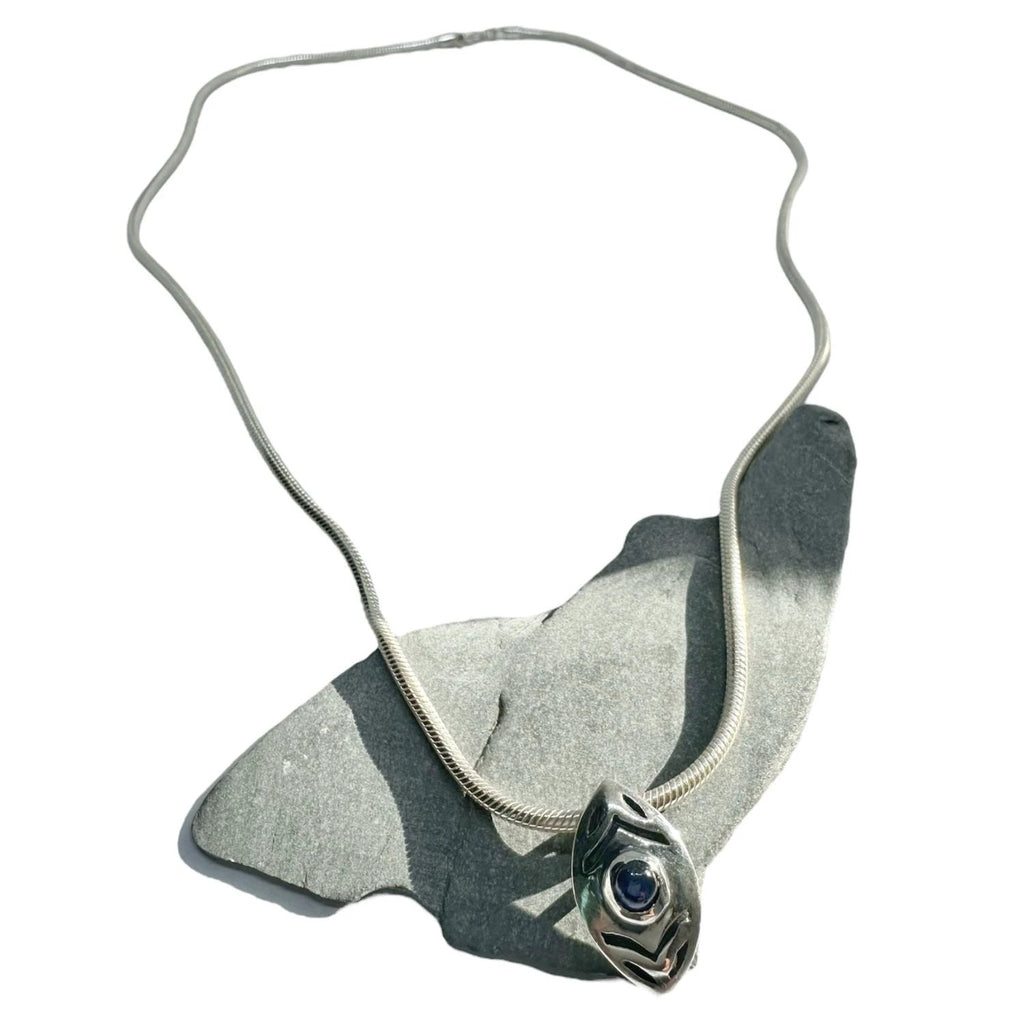 Sterling Silver Necklace – Eclipse Eye Design with Blue Sapphire by Tg-Jewellery By Tamara Gervasio (eclipse-eye-unique-necklace-sterling-silver-blue-sapphire)