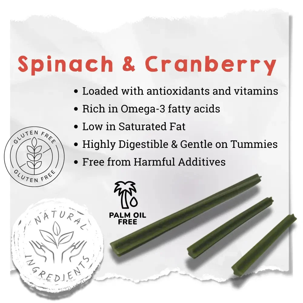 Spinach and Cranberry Chew Stick Grain Free for Dogs | The Pets Larder by The Pets Larder (spinach-cranberry-chew-stick-vegetable-chew-for-dogs)