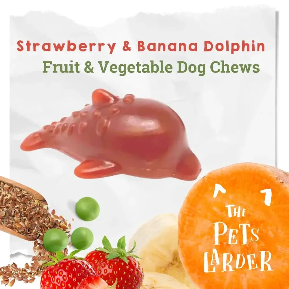 Strawberry Banana Dolphin Vegetable Dog Chew | The Pets Larder by The Pets Larder (strawberry-banana-dolphin-vegetable-chew-for-dogs)