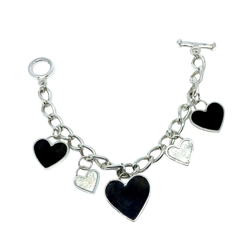 Heart Charm Bracelet – Handcrafted Sterling Silver with Pearl Detail by Tg-Jewellery By Tamara Gervasio (regina-di-cuori-heart-charm-bracelet-sterling-silver)