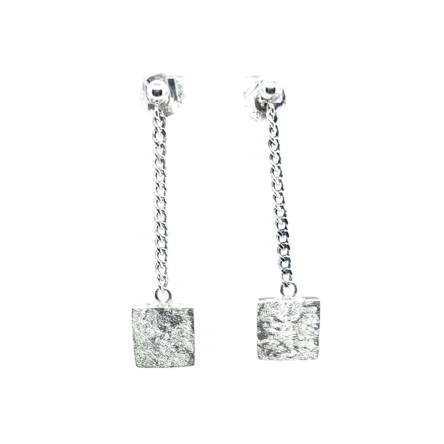 Sterling Silver Drop Earrings – Handcrafted Chain Design by Tg-Jewellery By Tamara Gervasio (square-drop-chain-stud-earrings-sterling-silver-925)