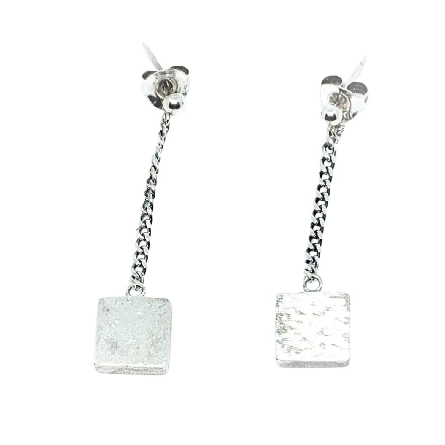 Sterling Silver Drop Earrings – Handcrafted Chain Design by Tg-Jewellery By Tamara Gervasio (square-drop-chain-stud-earrings-sterling-silver-925)