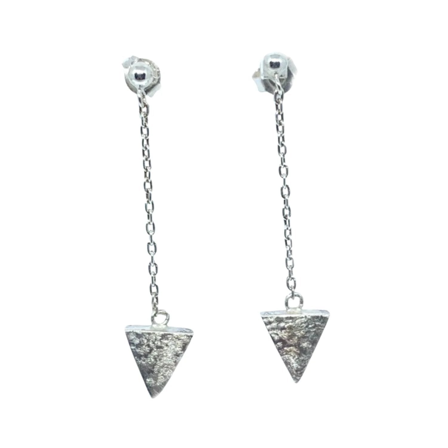 Sterling Silver Triangle Earrings – Modern Minimalist Drop Design by Tg-Jewellery By Tamara Gervasio (sterling-silver-hammered-triangle-drop-earrings-handmade-modern-minimalist-design)