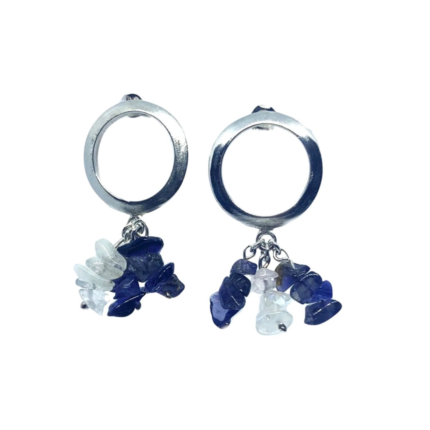 Moonstone Drop Earrings - Sterling Silver with Iolite Chips by Tg-Jewellery By Tamara Gervasio (round-stud-moonstone-iolite-drop-earrings-sterling-silver)