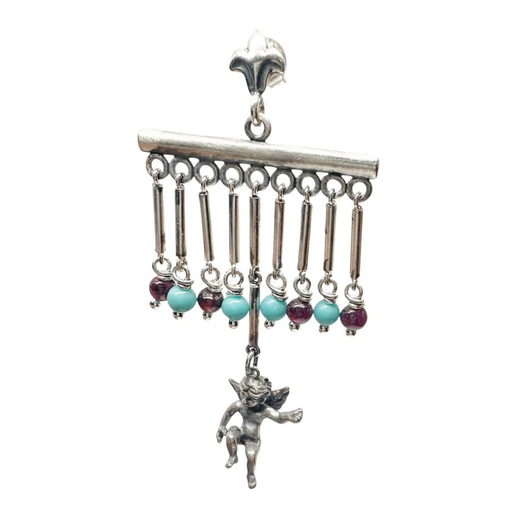 Chandelier Earrings – Sterling Silver Cherub with Garnet & Turquoise by Tg-Jewellery By Tamara Gervasio (sterling-silver-cherub-chandelier-earrings-with-garnet-turquoise-lost-wax-carving)