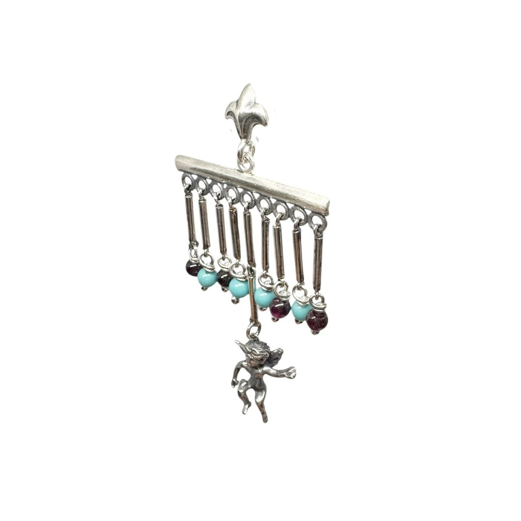 Chandelier Earrings – Sterling Silver Cherub with Garnet & Turquoise by Tg-Jewellery By Tamara Gervasio (sterling-silver-cherub-chandelier-earrings-with-garnet-turquoise-lost-wax-carving)