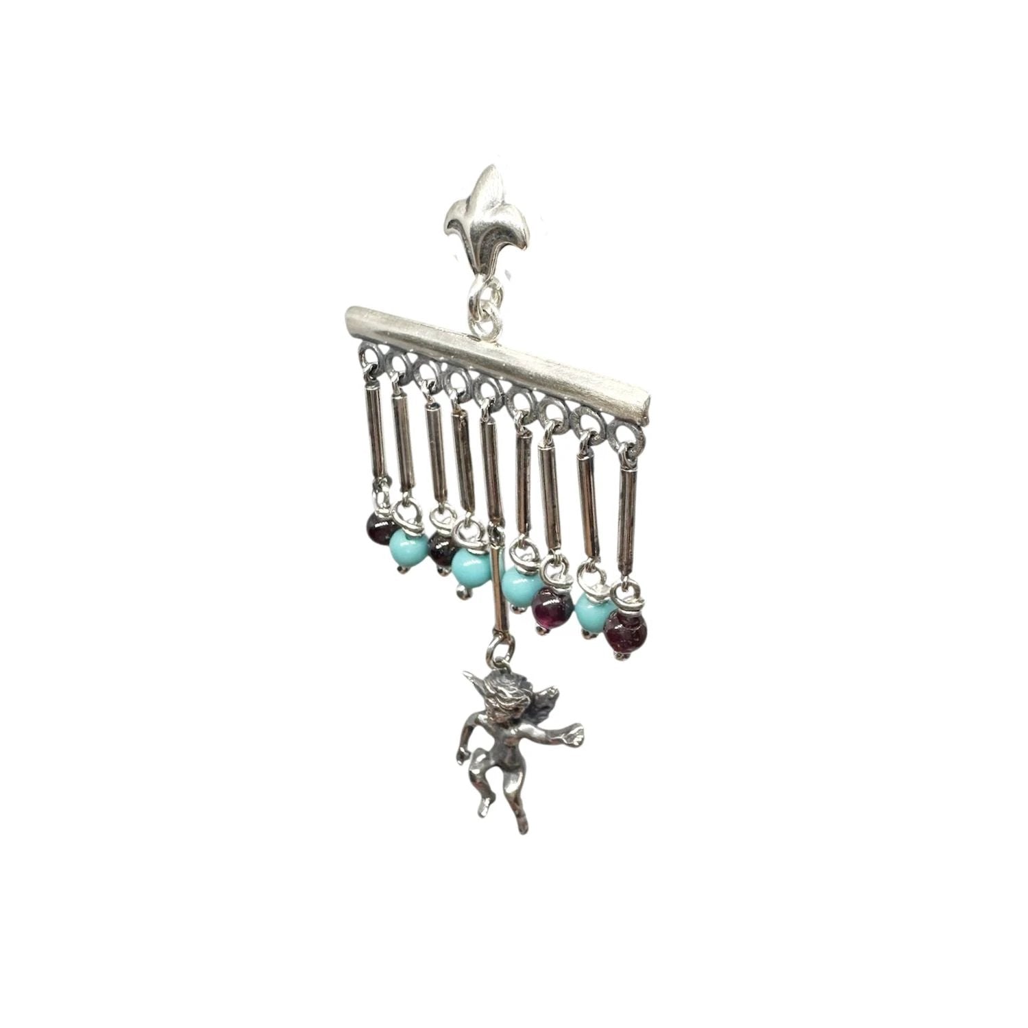 Chandelier Earrings – Sterling Silver Cherub with Garnet & Turquoise by Tg-Jewellery By Tamara Gervasio (sterling-silver-cherub-chandelier-earrings-with-garnet-turquoise-lost-wax-carving)