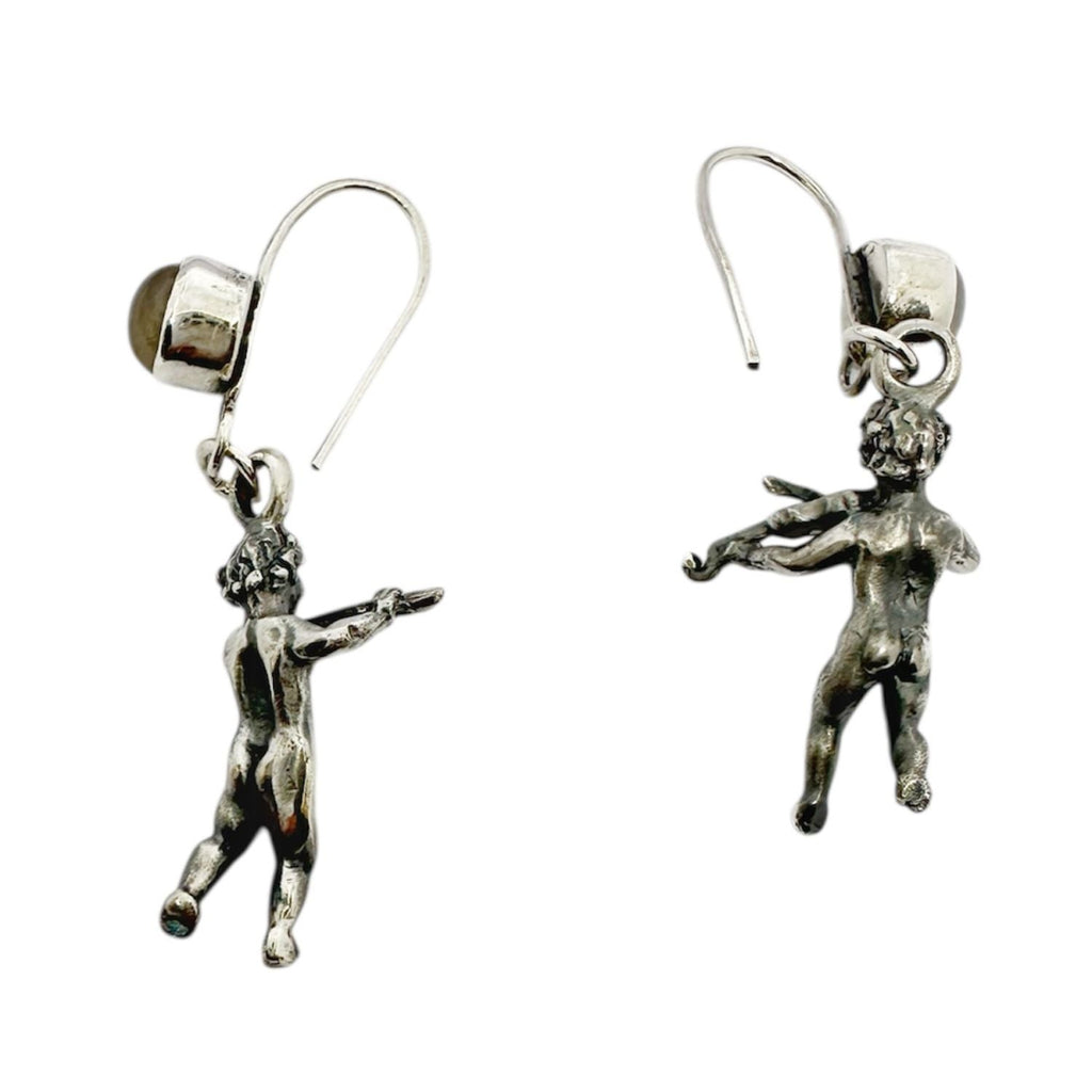 Sterling Silver Earrings – Handcrafted Violin & Flute Cherub Design by Tg-Jewellery By Tamara Gervasio (violin-flute-cherub-earrings-in-sterling-silver-with-cat-s-eye-gemstones-one-of-a-kind)