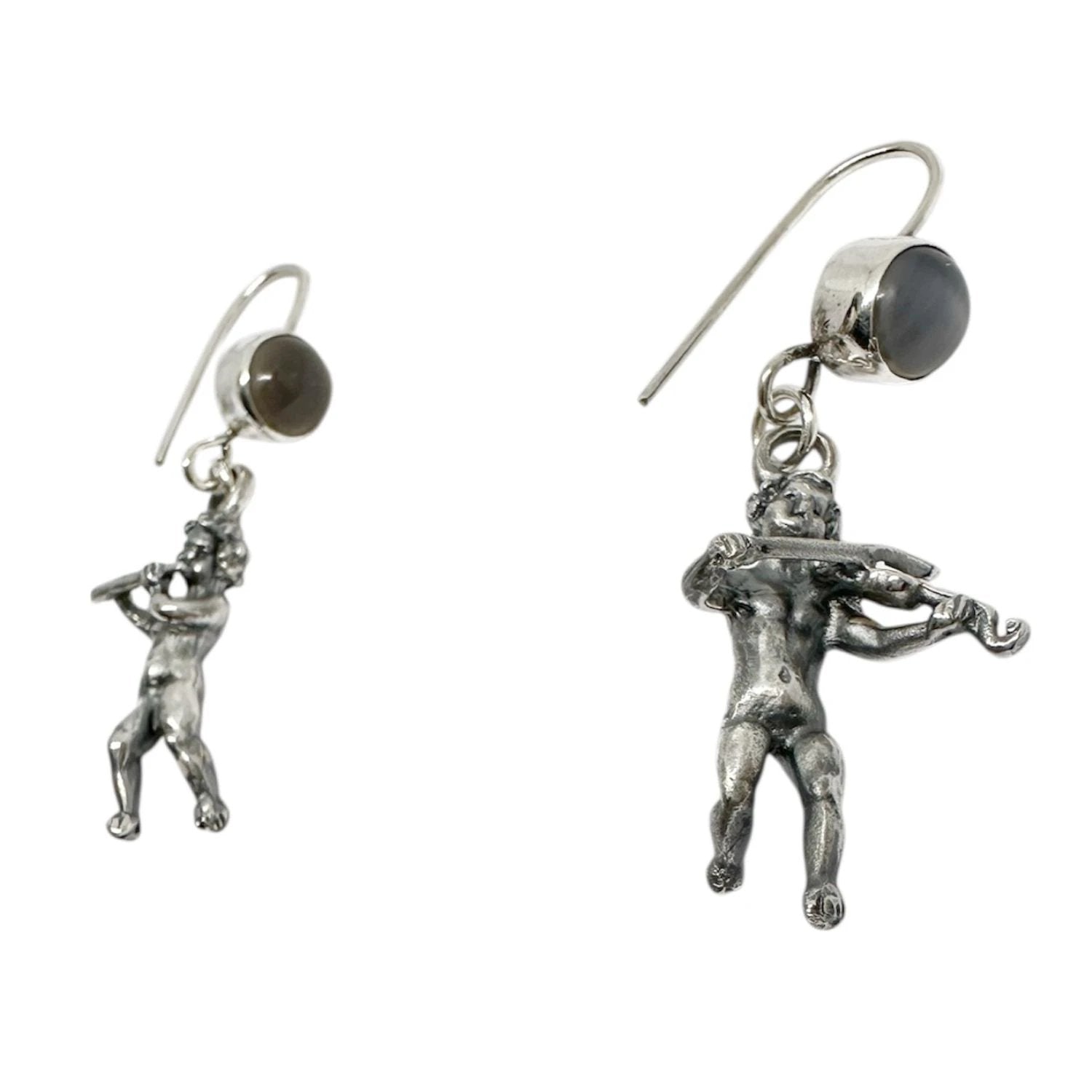 Sterling Silver Earrings – Handcrafted Violin & Flute Cherub Design by Tg-Jewellery By Tamara Gervasio (violin-flute-cherub-earrings-in-sterling-silver-with-cat-s-eye-gemstones-one-of-a-kind)