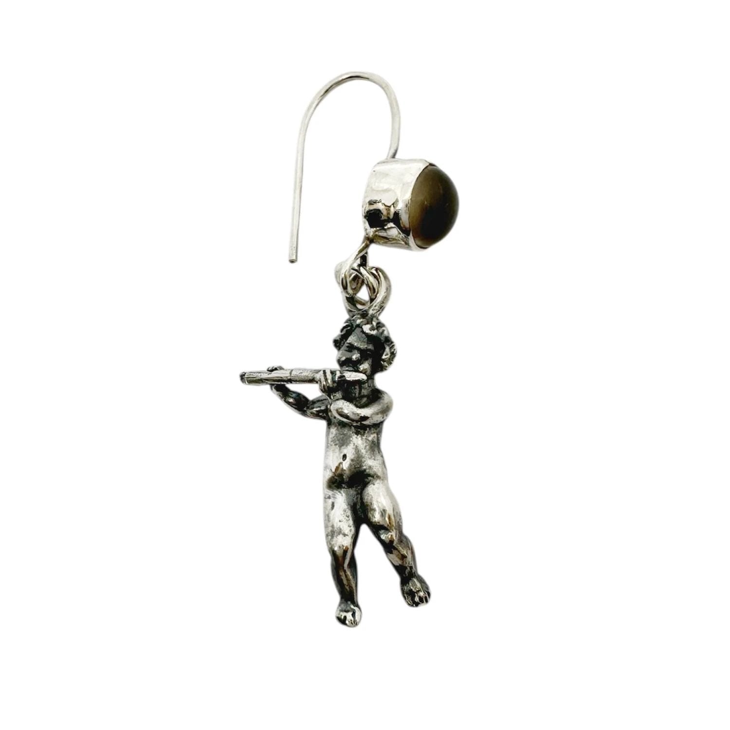 Sterling Silver Earrings – Handcrafted Violin & Flute Cherub Design by Tg-Jewellery By Tamara Gervasio (violin-flute-cherub-earrings-in-sterling-silver-with-cat-s-eye-gemstones-one-of-a-kind)