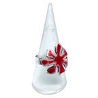 Sterling Silver Flower Ring - Handcrafted Enamel Statement Piece by Tg-Jewellery By Tamara Gervasio (flower-ring-sterling-silver-925-with-white-red-enamel-one-of-a-kind)