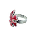 Sterling Silver Flower Ring - Handcrafted Enamel Statement Piece by Tg-Jewellery By Tamara Gervasio (flower-ring-sterling-silver-925-with-white-red-enamel-one-of-a-kind)