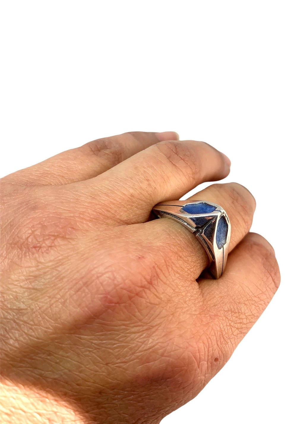 Sterling Silver Enamel Ring - Handcrafted Blue Ceramic Statement by Tg-Jewellery By Tamara Gervasio (punta-enamel-ring-sterling-silver-925-with-blue-colorit-ceramic)