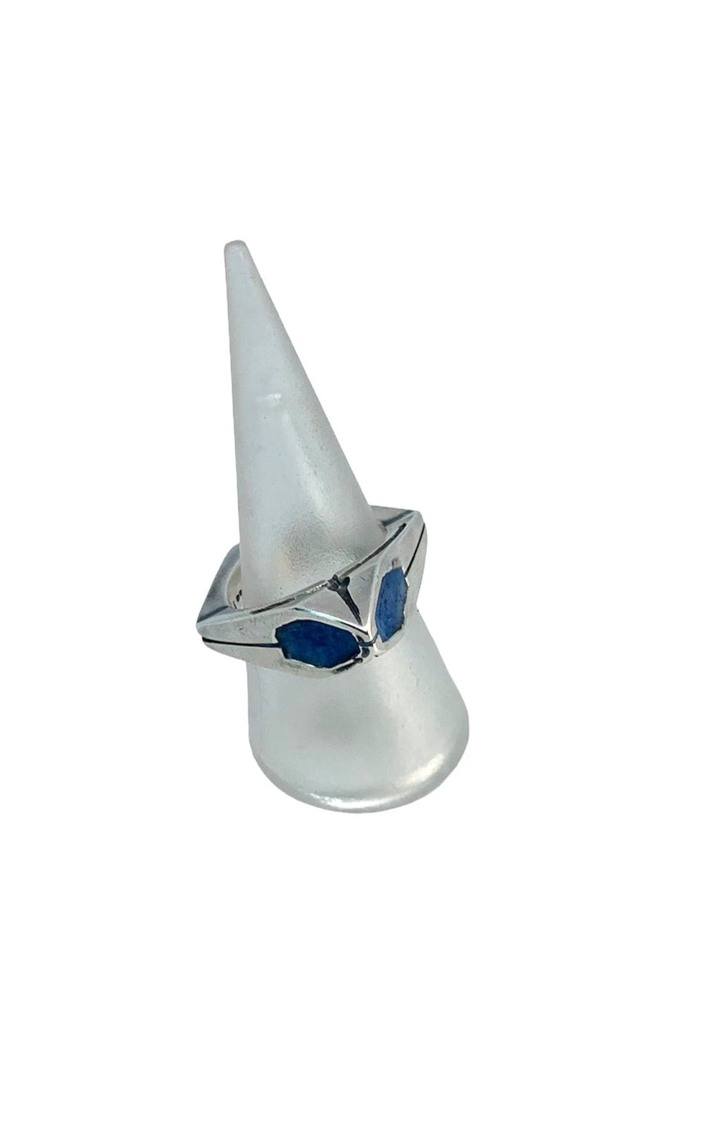 Sterling Silver Enamel Ring - Handcrafted Blue Ceramic Statement by Tg-Jewellery By Tamara Gervasio (punta-enamel-ring-sterling-silver-925-with-blue-colorit-ceramic)
