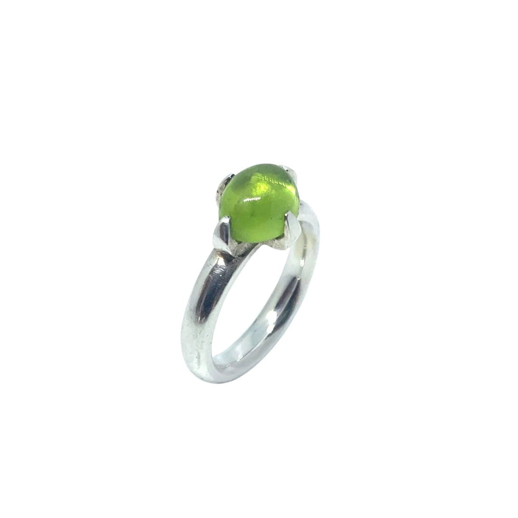 Peridot Ring - Handmade Sterling Silver Minimalist Design by Tg-Jewellery By Tamara Gervasio (simplicity-ring-with-oval-peridot-cabochon-sterling-silver-one-of-a-kind)