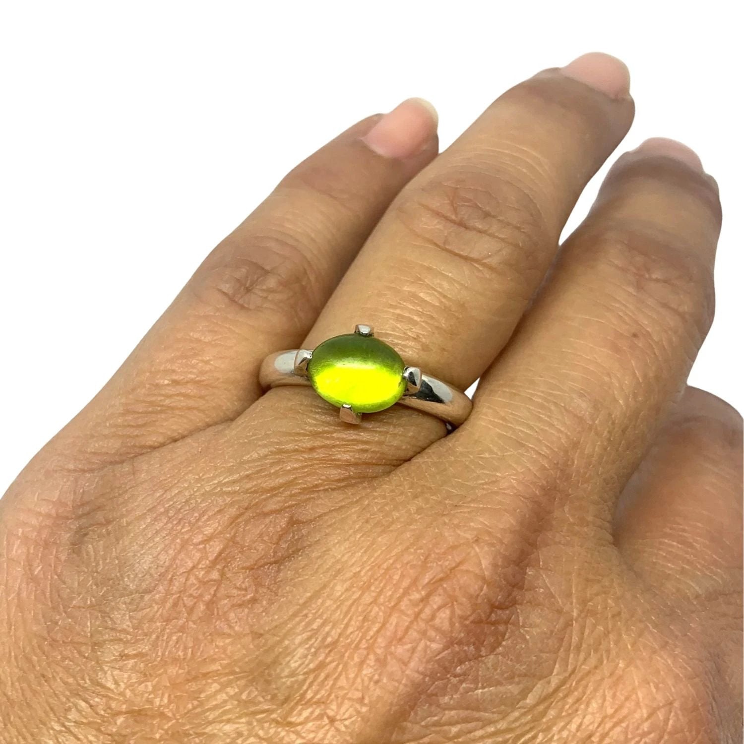 Peridot Ring - Handmade Sterling Silver Minimalist Design by Tg-Jewellery By Tamara Gervasio (simplicity-ring-with-oval-peridot-cabochon-sterling-silver-one-of-a-kind)
