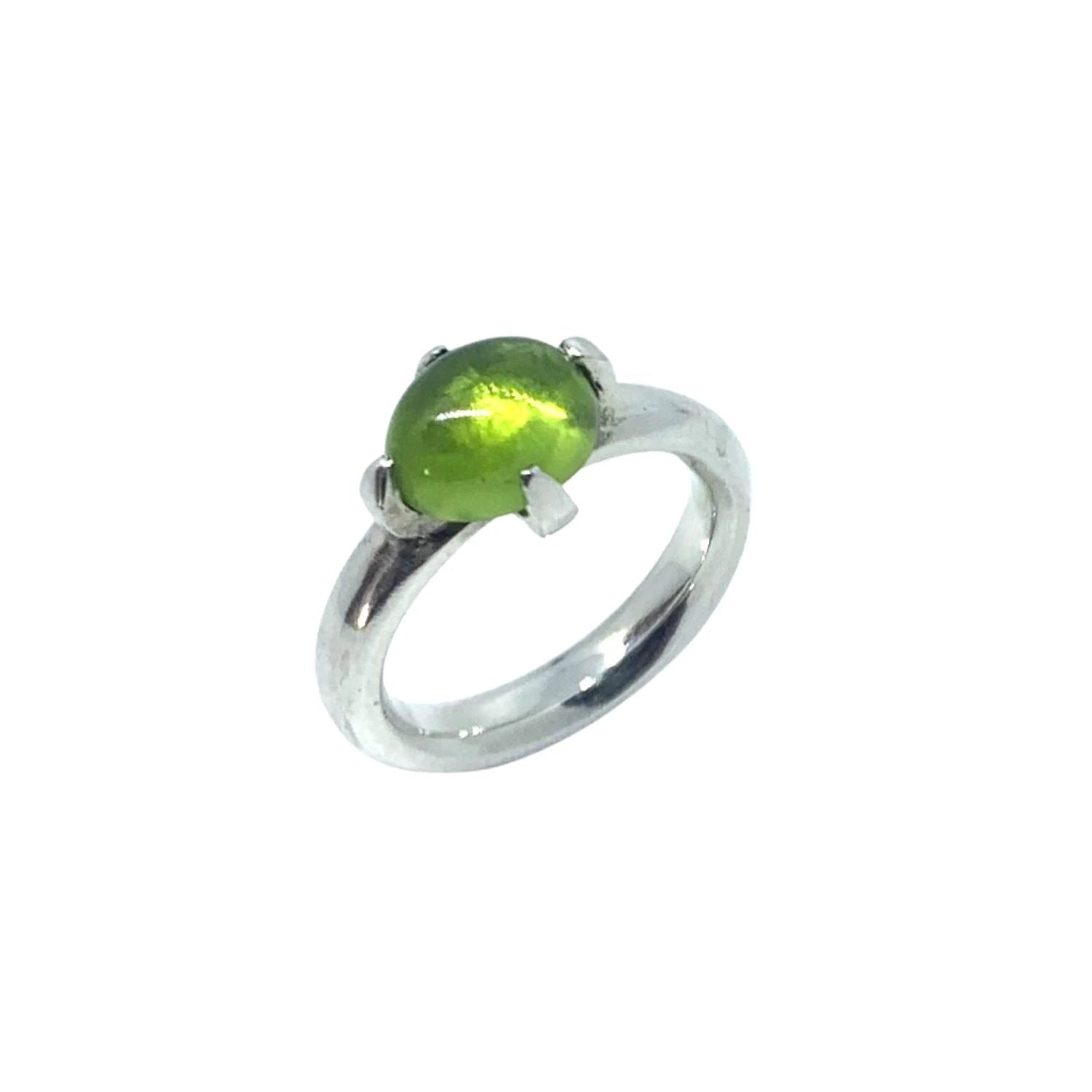 Peridot Ring - Handmade Sterling Silver Minimalist Design by Tg-Jewellery By Tamara Gervasio (simplicity-ring-with-oval-peridot-cabochon-sterling-silver-one-of-a-kind)