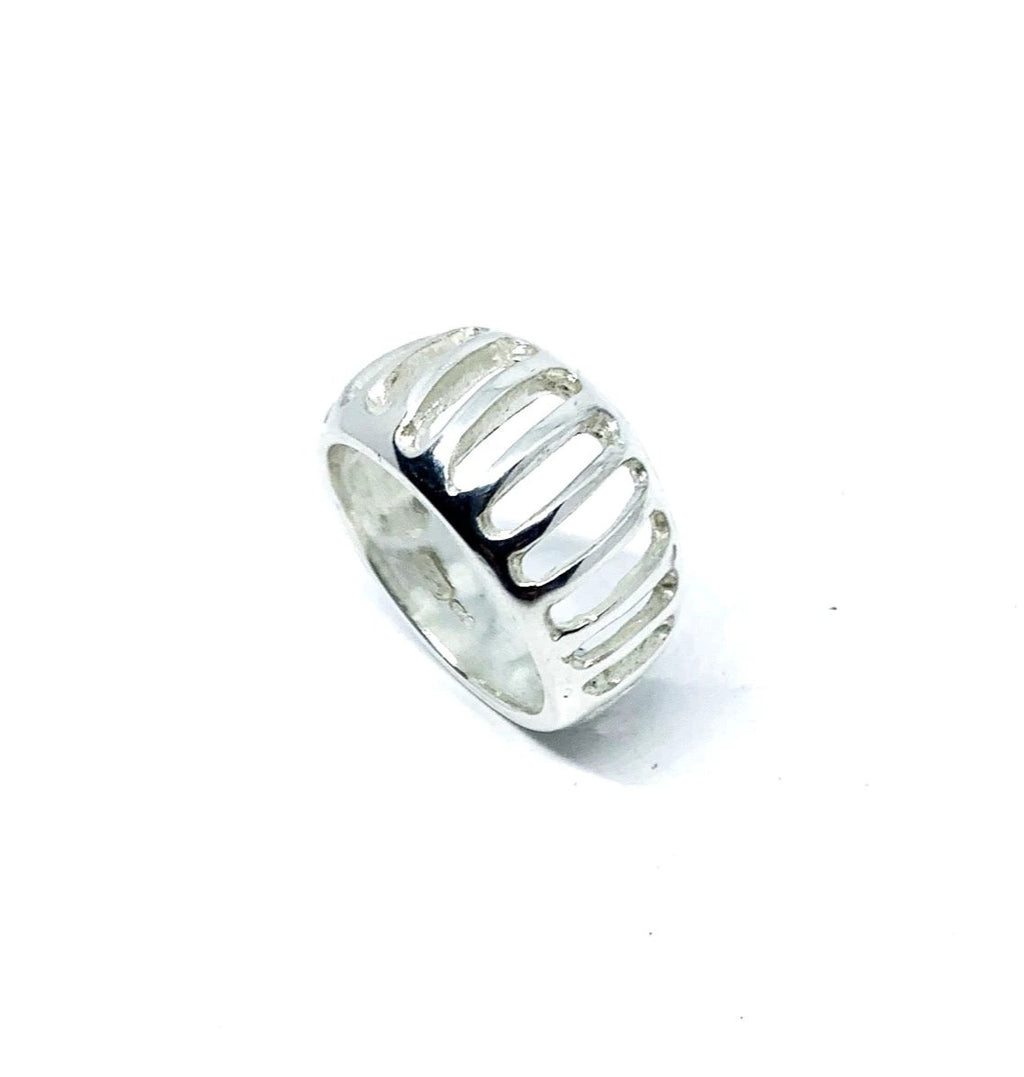 Sterling Silver Statement Ring – Bold Contemporary Design by Tg-Jewellery By Tamara Gervasio (egg-shape-grill-band-ring-in-sterling-silver)
