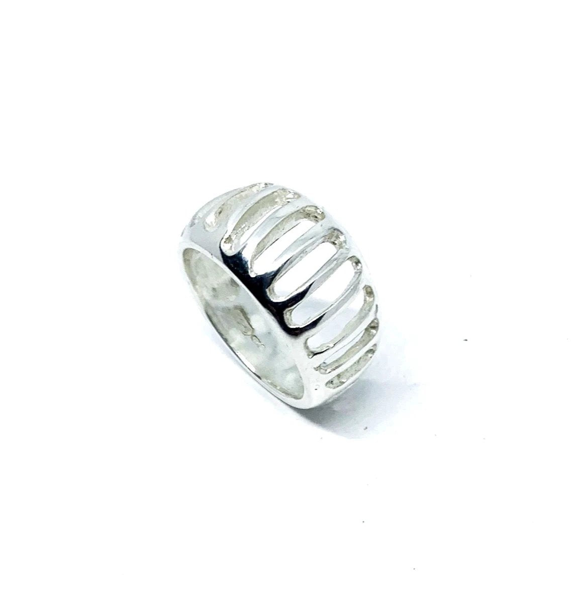 Sterling Silver Statement Ring – Bold Contemporary Design by Tg-Jewellery By Tamara Gervasio (egg-shape-grill-band-ring-in-sterling-silver)