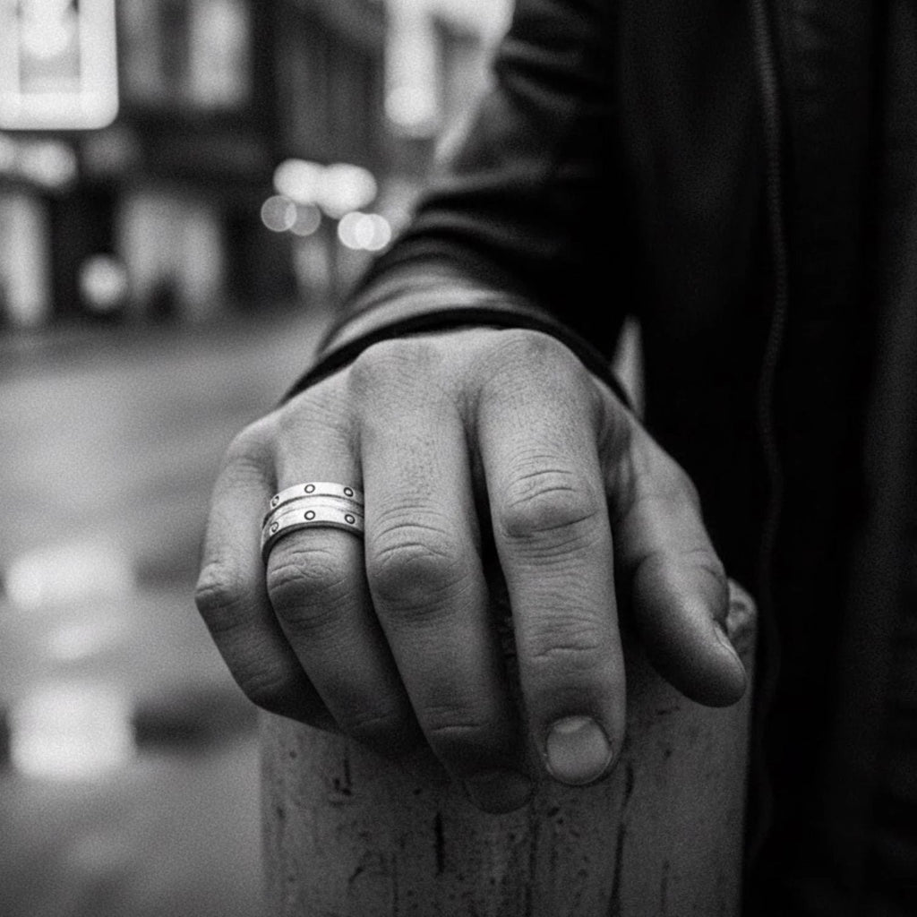 Men's Silver Ring - One of a Kind Handmade Chunky Band by Tg-Jewellery By Tamara Gervasio (one-of-a-kind-dots-ring-handmade-chunky-silver-band-for-men)
