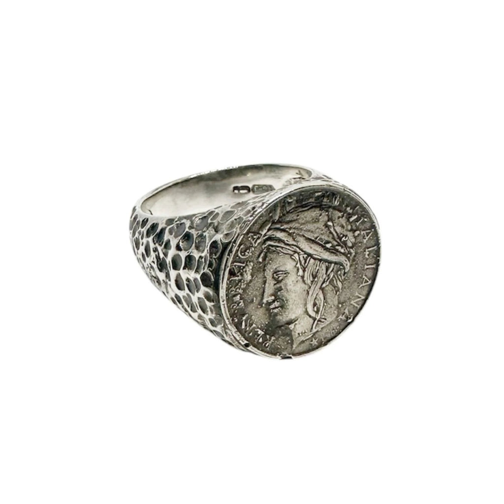 Roman Coin Signet Ring – Handcrafted Sterling Silver Statement by Tg-Jewellery By Tamara Gervasio (roman-lira-coin-signet-ring-sterling-silver-artisan-design)