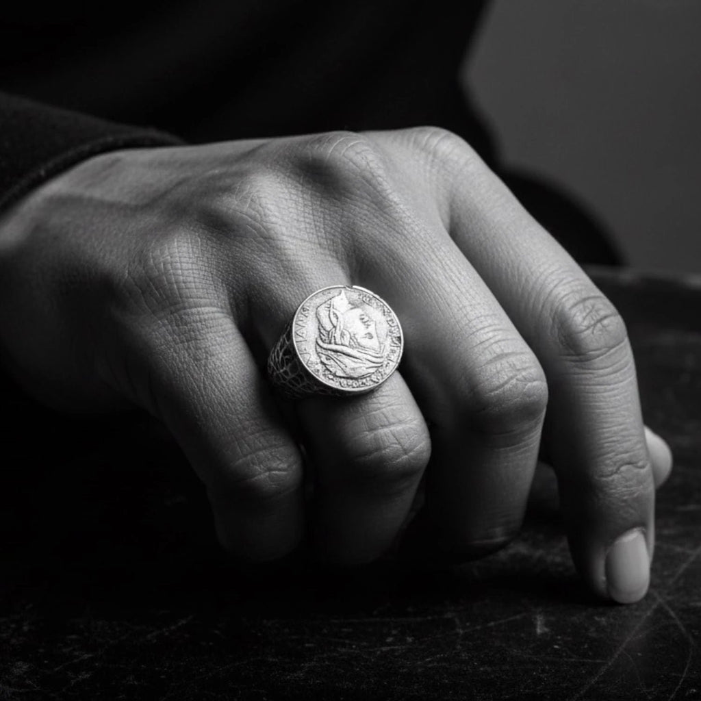 Roman Coin Signet Ring – Handcrafted Sterling Silver Statement by Tg-Jewellery By Tamara Gervasio (roman-lira-coin-signet-ring-sterling-silver-artisan-design)