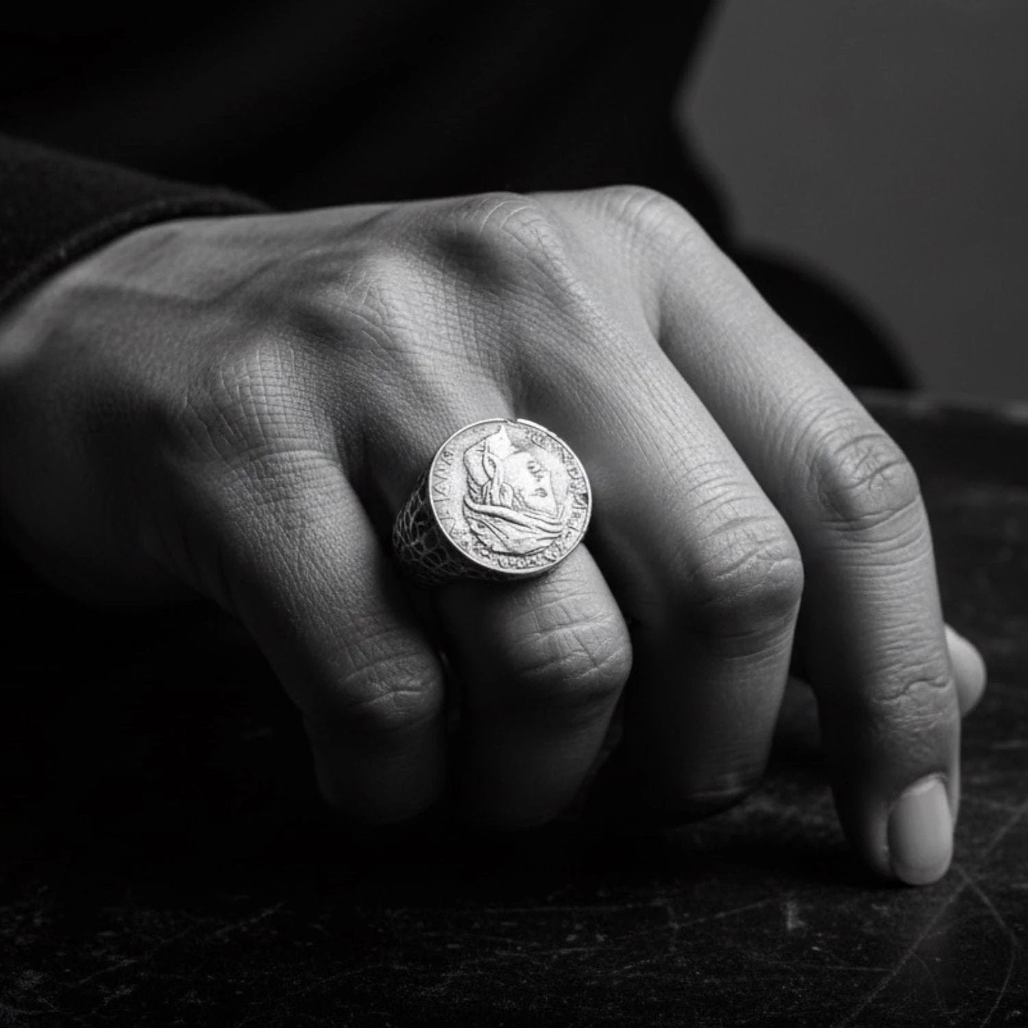 Roman Coin Signet Ring – Handcrafted Sterling Silver Statement by Tg-Jewellery By Tamara Gervasio (roman-lira-coin-signet-ring-sterling-silver-artisan-design)