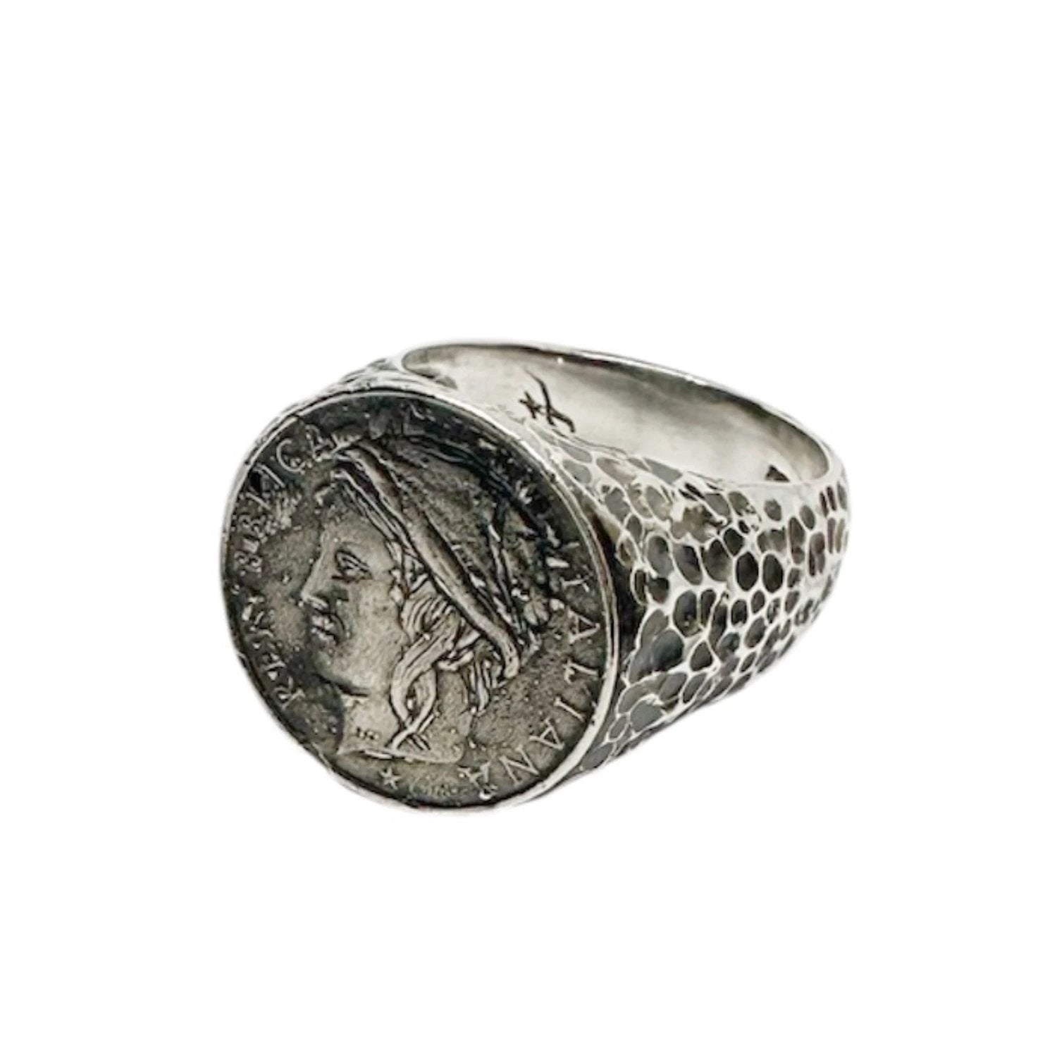 Roman Coin Signet Ring – Handcrafted Sterling Silver Statement by Tg-Jewellery By Tamara Gervasio (roman-lira-coin-signet-ring-sterling-silver-artisan-design)