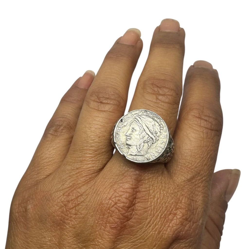 Roman Coin Signet Ring – Handcrafted Sterling Silver Statement by Tg-Jewellery By Tamara Gervasio (roman-lira-coin-signet-ring-sterling-silver-artisan-design)