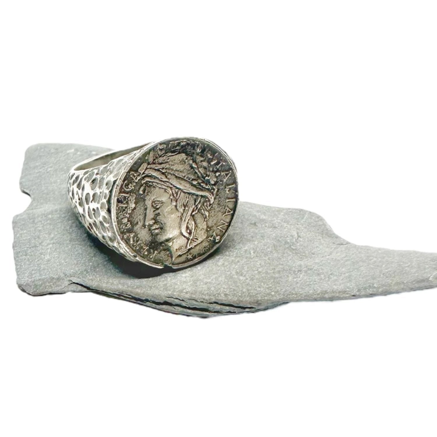 Roman Coin Signet Ring – Handcrafted Sterling Silver Statement by Tg-Jewellery By Tamara Gervasio (roman-lira-coin-signet-ring-sterling-silver-artisan-design)
