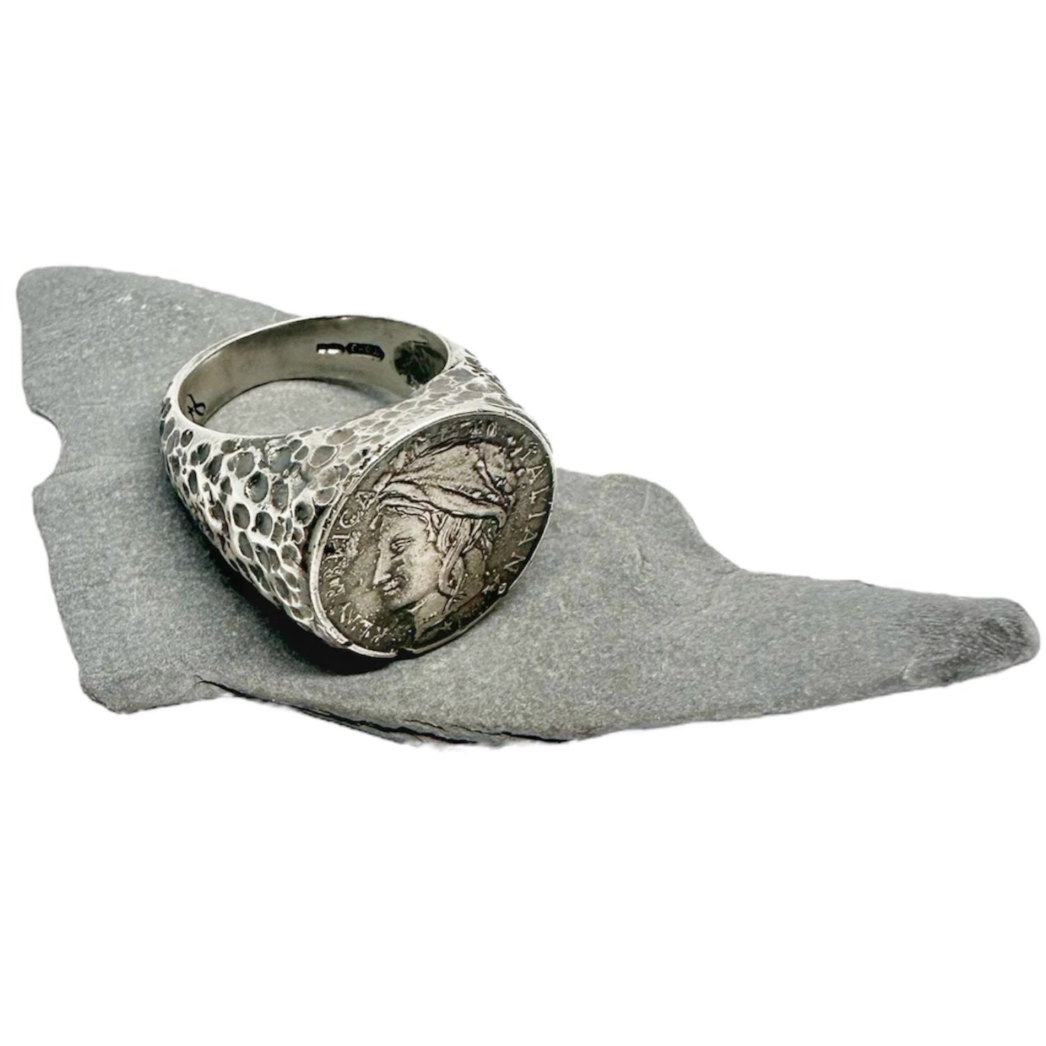Roman Coin Signet Ring – Handcrafted Sterling Silver Statement by Tg-Jewellery By Tamara Gervasio (roman-lira-coin-signet-ring-sterling-silver-artisan-design)