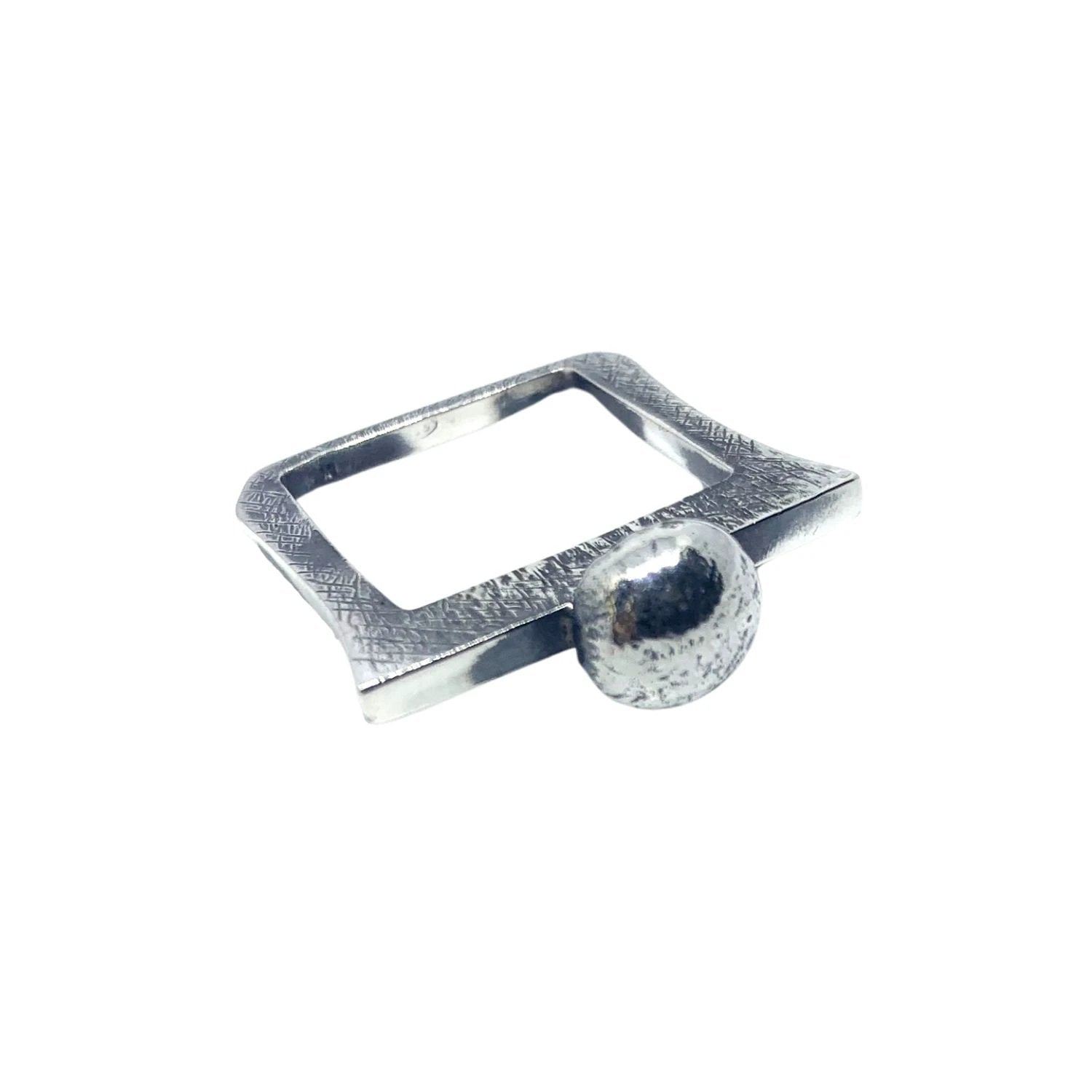 Sterling Silver Ring - Handcrafted Square Pebble Design by Tg-Jewellery By Tamara Gervasio (square-pebble-ring-oxide-polish-finish-recycled-sterling-silver-one-of-a-kind)