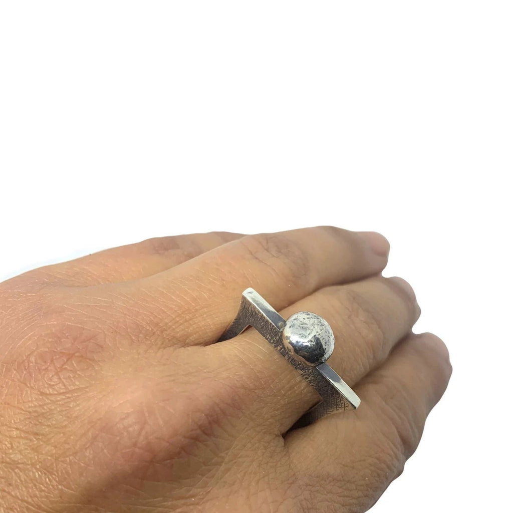 Sterling Silver Ring - Handcrafted Square Pebble Design by Tg-Jewellery By Tamara Gervasio (square-pebble-ring-oxide-polish-finish-recycled-sterling-silver-one-of-a-kind)