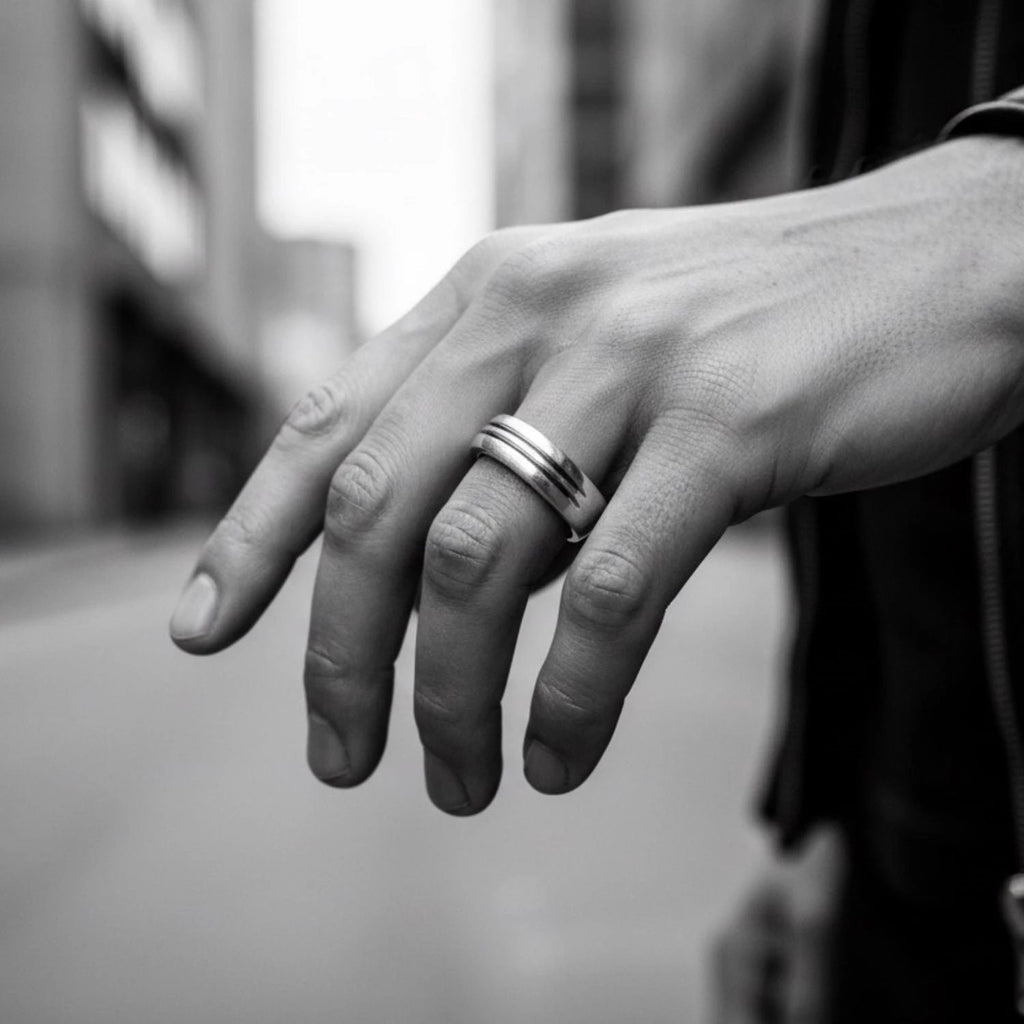 Men's Sterling Silver Ring - Contemporary Two Line Design by Tg-Jewellery By Tamara Gervasio (men-s-sterling-silver-two-open-line-band-ring-6-52mm)